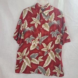 Croft & Barrow Men's (M) Burgundy, Gray, Brown, Hawaiian Topical Button Up Shirt